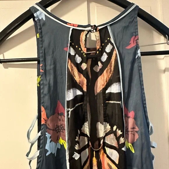 Free people black/blue floral size medium dress - Picture 3 of 6